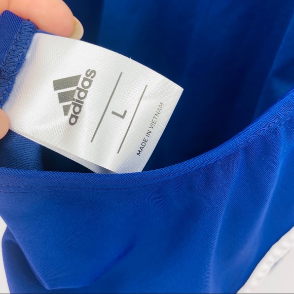 NWT Adidas Core Logo 3 Stripe One Piece Swim Blue - Picture 8 of 11